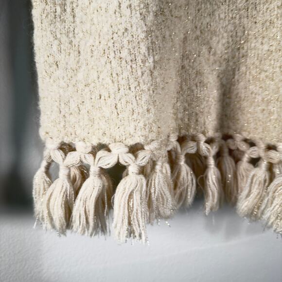 J. Mclaughlin Gold Metallic Fringe Crew Neck Preppy Sweater Nautical Wool Size M - Picture 6 of 8